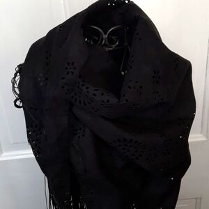 Ladies Openwork Triangle Scarf Fringe Brushed Soft Polyester Face Satin Back NWT